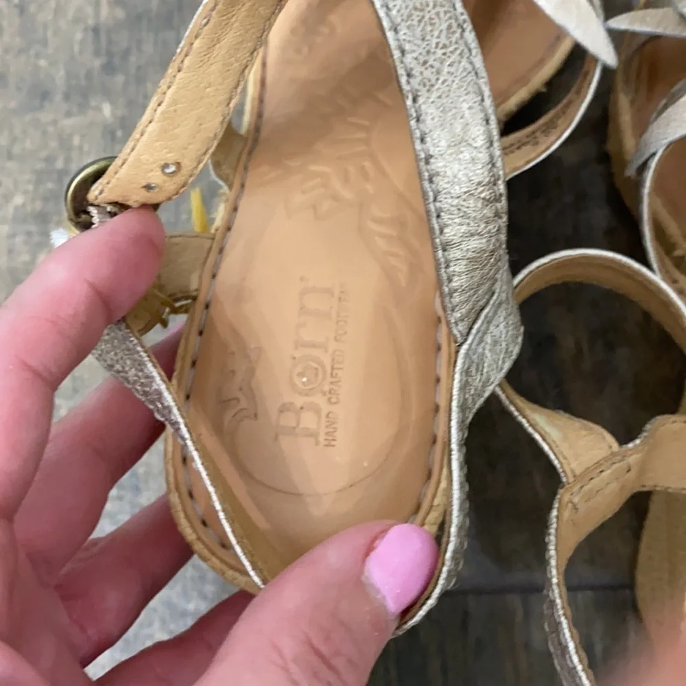 Born Metallic Gold Flower Wedge Sandals